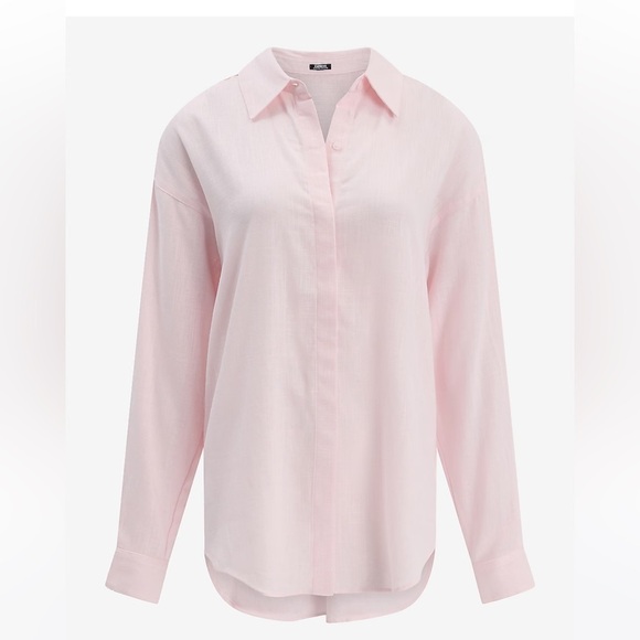 Express Tops - Express Pink Poplin Portofino Boyfriend Shirt NWT